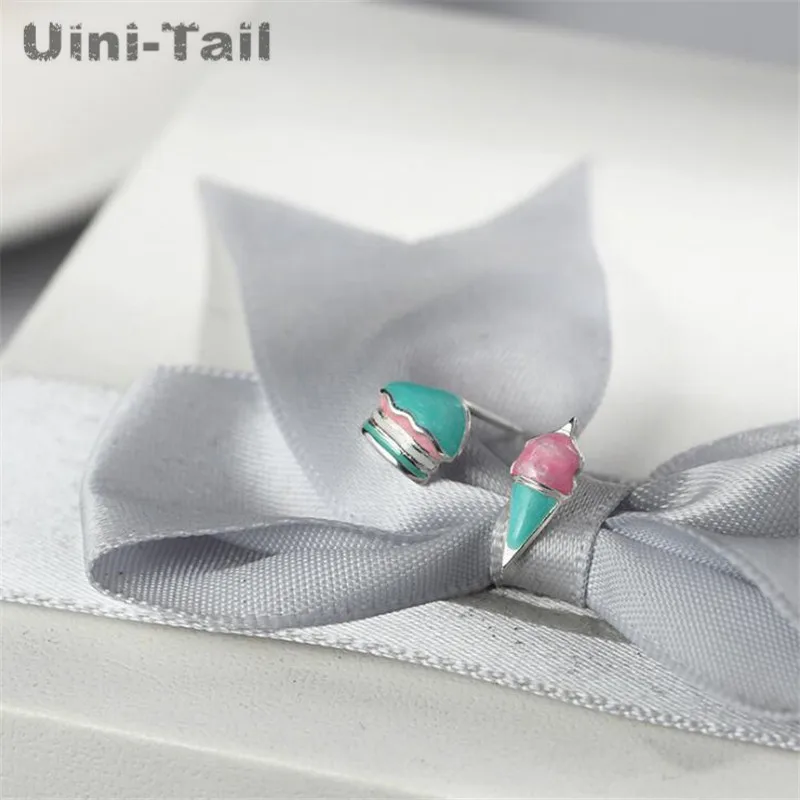 Uini-Tail hot new 925 Tibetan silver Korean version of the small asymmetric cake ice cream stud earrings fashion cute earrings