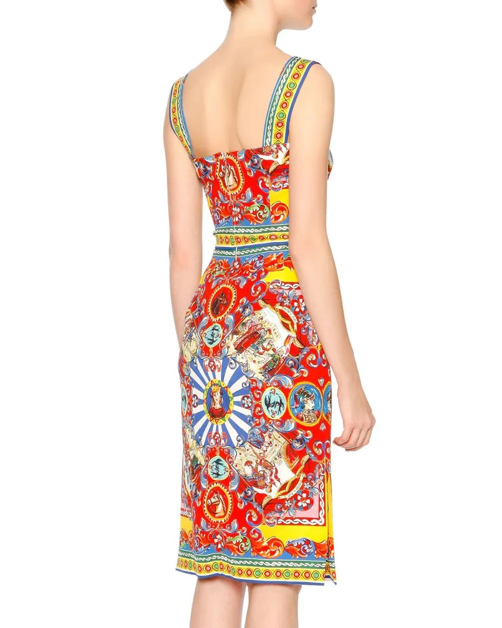 Fashion Print Women Sheath Dresses Square Collar Sling Dresses 1215111B1