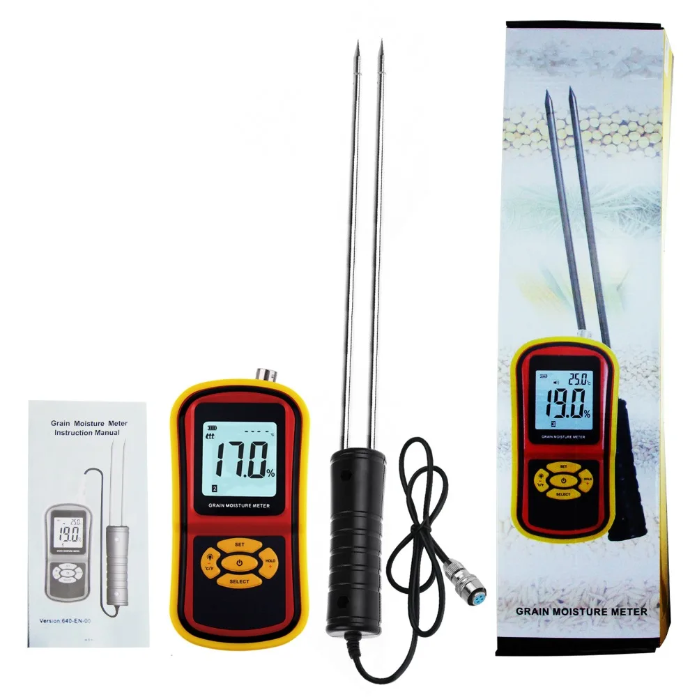 Digital Grain Moisture Meter Sensitive Probe 8 Grain Variety Analyzer Large LCD Paddy Wheat Barley Corn Soybean Rice