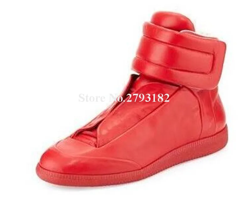 Rousmery Brand Design Round Toe High-top Red Leather Sneakers Men High Quality Casual Shoes Leisure Flat Shoes