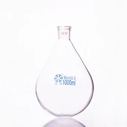 FAPE Flask eggplant shape, Short neck standard grinding mouth, Capacity 1000ml and joint 29/32, Eggplant-shaped flask