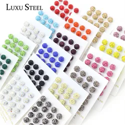 LUXUSTEEL 10pairs/lot 8mm New Fashion White Red Blue  Beads Crystal Anti-allergic Stud Earrings For  Women Gift