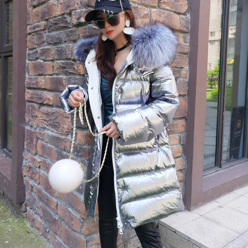 

Maomaokong2018 new Korean version of white duck down women's down jacket Thickened loose lamb fur big fur collar fur coat