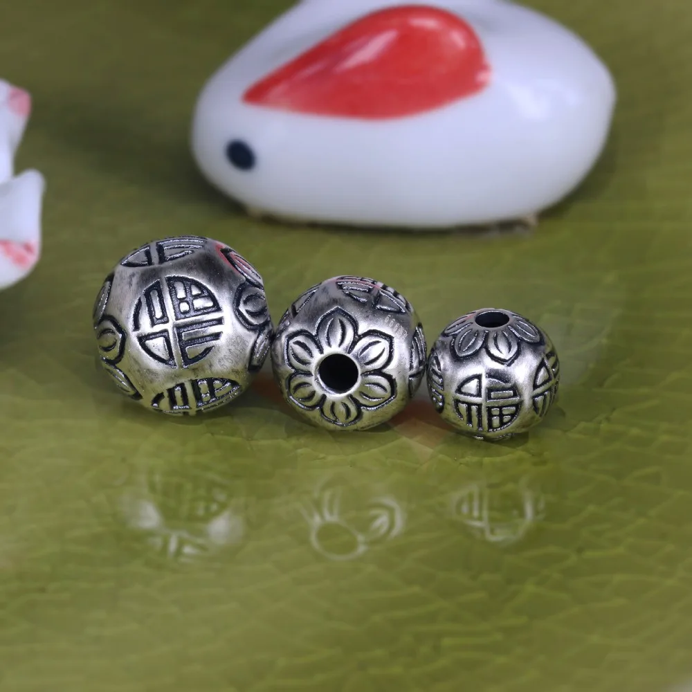 

3D 999 Silver Jewelry Beads "Fu" Loose Beads DIY Bracelet Lucky Symbol Beads Jewelry Findings