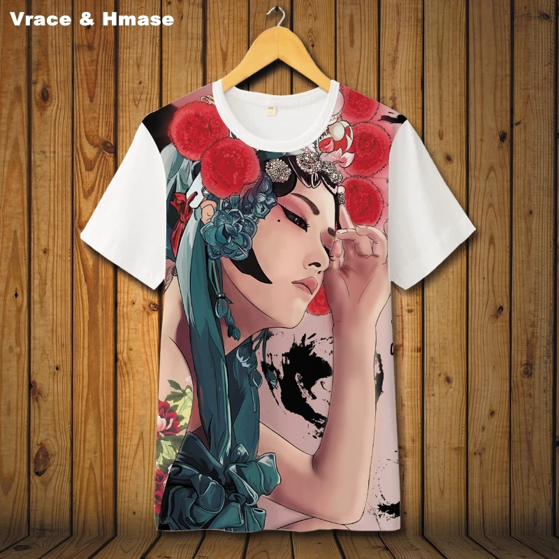 

Chinese style Peking Opera character pattern short sleeve t-shirt Summer 2018 New personality creative quality t shirt men S-6XL