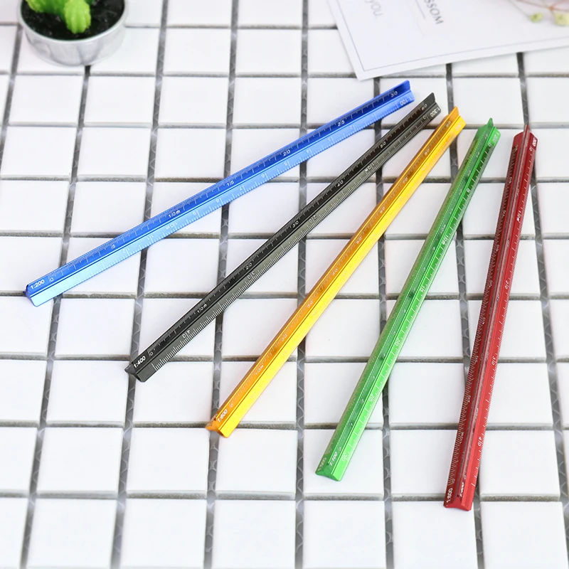 TUTU high quality colorful 15cm aluminum triangular scale ruler aluminum 1:20 - 1:600 alloy metal scale regua desenho H0003