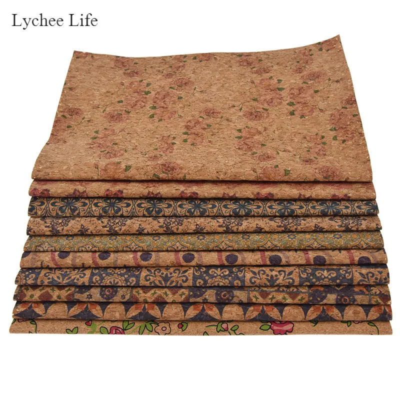 Lychee Life 16 Stile Vintage Stern Blume bedrucktes Kunstleder Stoff weicher Kork Nähen Leder für Taschen Kleidungsstück DIY Handwerk