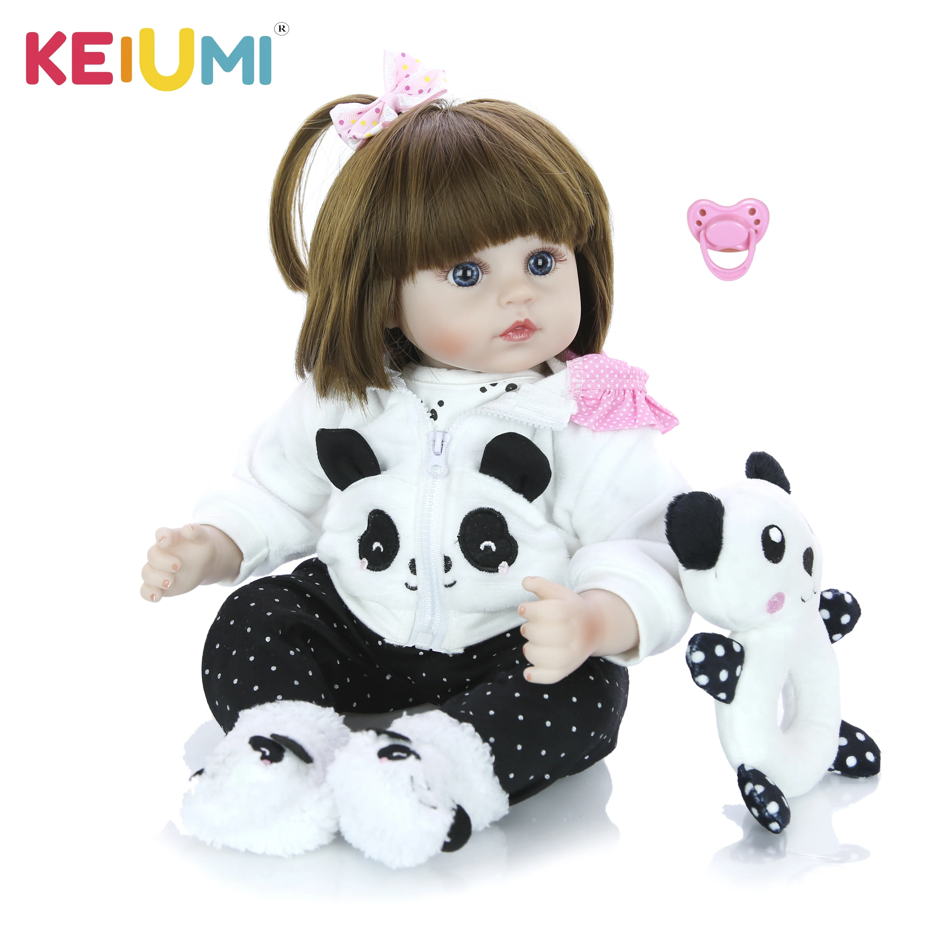 

Lifelike Panda Reborn Baby Girl Doll 18 Inch 48 CM With Cloth Body Vinyl Baby Toy Doll For Children's Day Gift