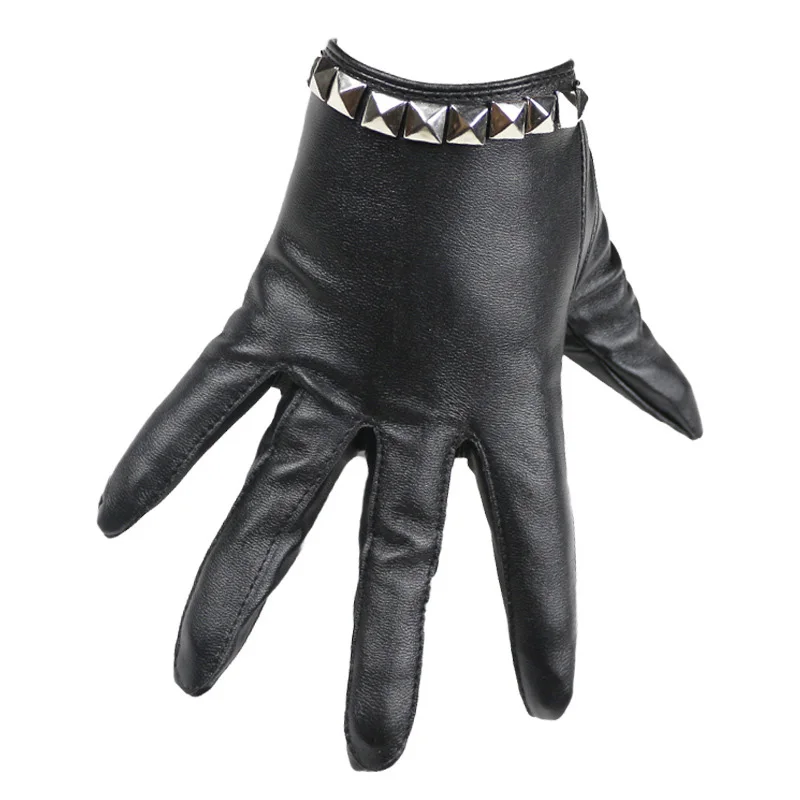 

Fashion Female Night Club Pole Dancing Leather Gloves Women Gothic Punk Rivets Rock Show Half Palm Full Finger Fitness Gloves A4