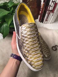 2021 Genuine real genuine python skin men shoe gold yellow color snake skin high end quality men shoe free shipping flat base