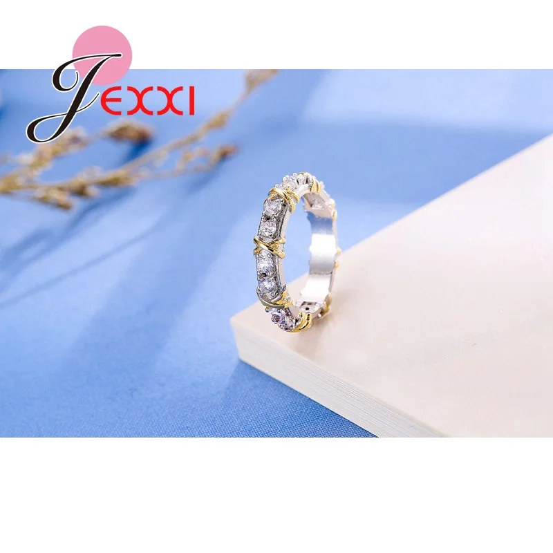 Hot Sale Unique Simple Design 925 Silver Needle Rings For Women Female Clear White Crystal Decoration Promise Ring New Fashion