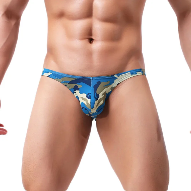 Ropa interior Sexy Gay para hombre, calzoncillos con bulto, bolsa de pene grande, sin costuras, realce, bragas de tiro bajo de camuflaje