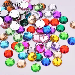 JUNAO 8 10 12 14 16 mm Sewing Colorful Round Rhinestone Applique Flat Back Gems Acrylic Stones Sewn Strass Crystal for Crafts