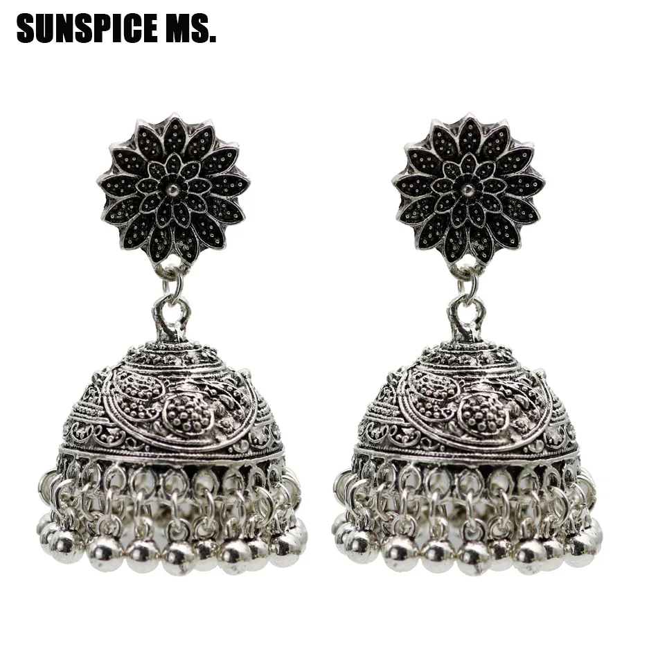 Sunspicems Vintage Indian Jewelry Oxidized Gold Plated Hook Drop Jhumka Jhumki Light Weight Earrings for Women