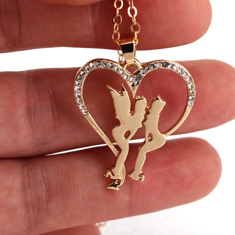 hzew new heart shape Angel and devil pendant necklace gift necklace - Image 4