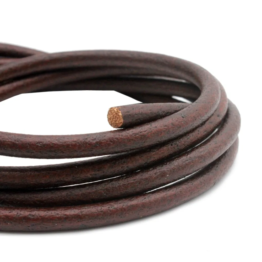 Aaazee 6mm Round Genuine Cow Hide Leather Cord for Bangle Bracelet Making Real Strap 1 Yard Black Brown Natural