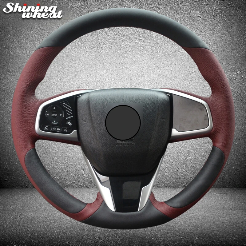 Shining wheat Black chocolate Leather Car Steering Wheel Cover for Honda Civic Civic 10 2016-2019 CRV CR-V 2017-2019 Clarity