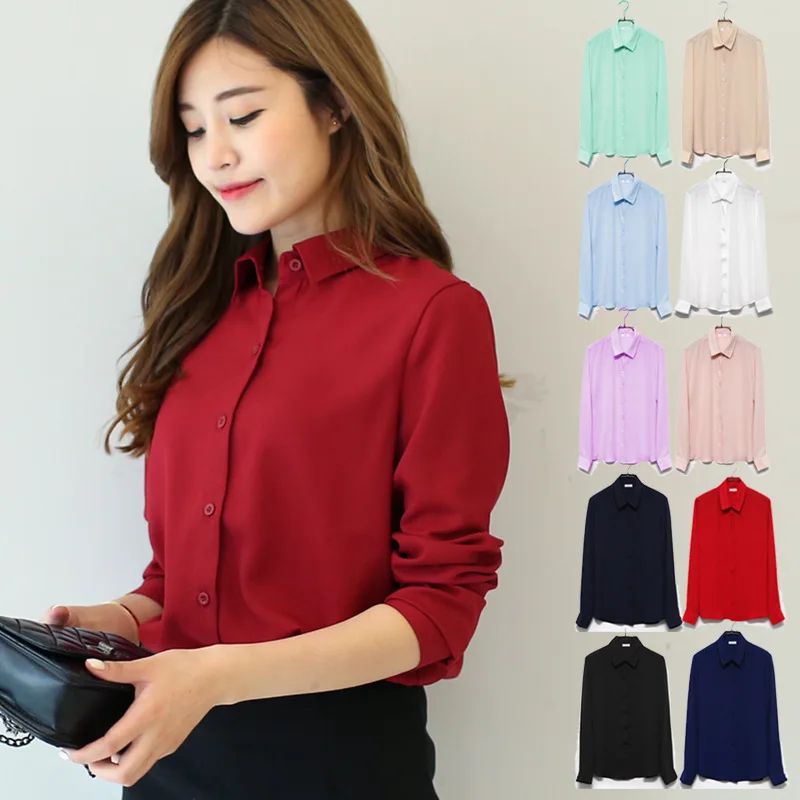 BomHCS Women Long Sleeve Chiffon Blouse Shirt Casual Ladies Top Blusas Camisas Femininas Blouses F224CX1