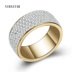 5 Row Crystal Jewelry Pave Gold-Color Stainless Steel Wedding Rings for women
