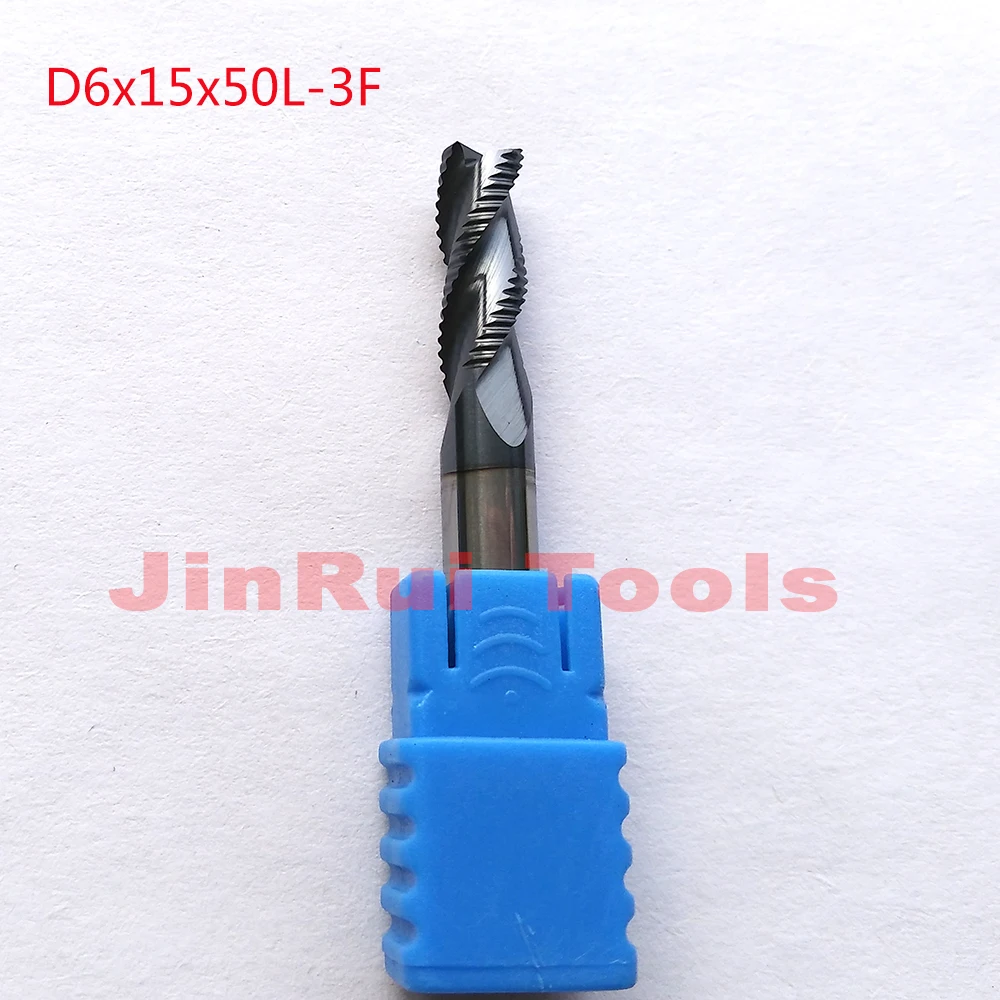 1 unidad 6mm D6 * 15 * D6 * 50 HRC45 3 flautas fresas de extremo de desbaste de carburo sólido CNC enrutador broca herramientas de corte cuchillo fresa