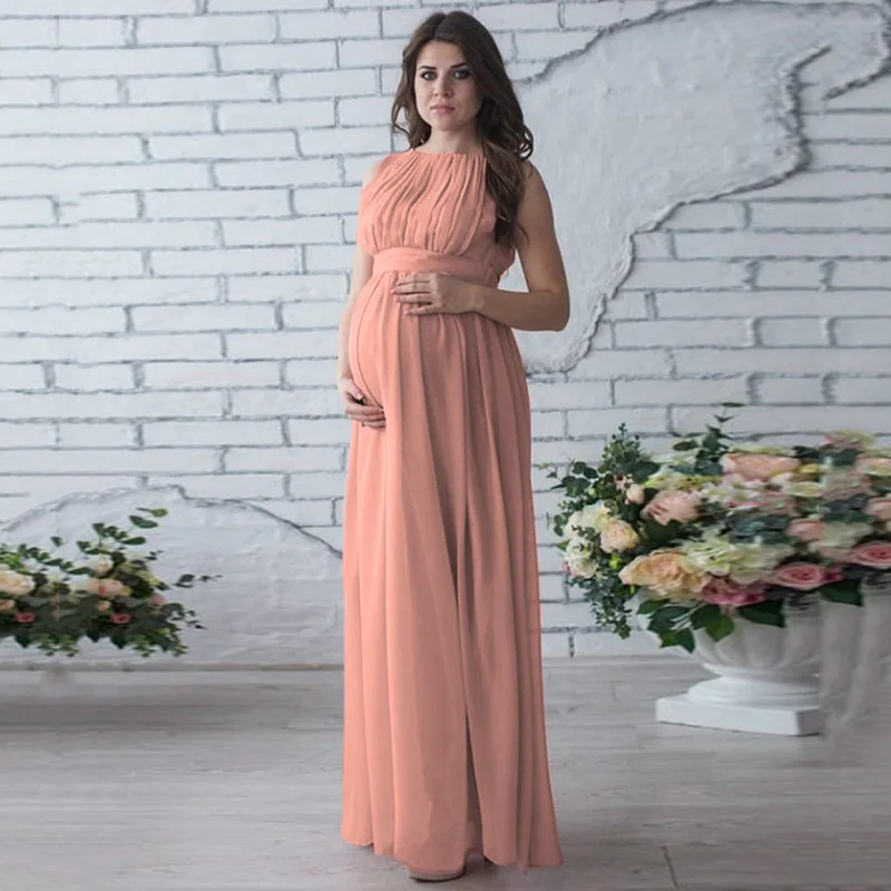 Chiffon Pregnant Long Dress Women Casual Long Sleeve Evening Party Long Maxi Maternal pregnancy dresses DS19