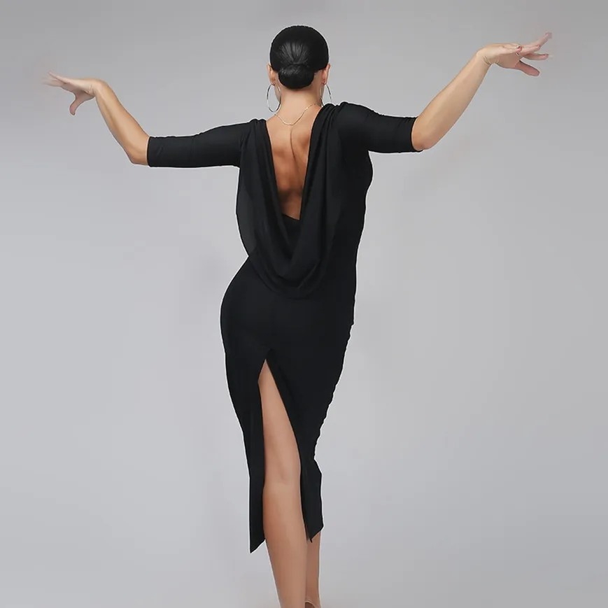 Black Backless Women Latin Dance Dress Dancing Clothes Dance wear Rumba Dress Latina Salsa Dress Party Dress Tango