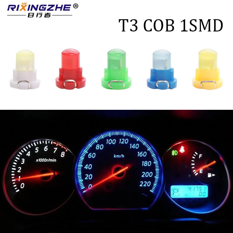 

RXZ COB 1SMD T3 LED 5W 12V car dashboard light instruments Panel Climate Base Lamp Light White Red Green yellow bule car styling