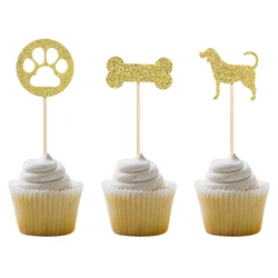 Adorno brillante para pastel de perro, decoración de huella de hueso, tarjeta de inserción, decoración de cupcakes, adornos para fiestas de cumpleaños de niños, recuerdo de reunión, 12 Uds.