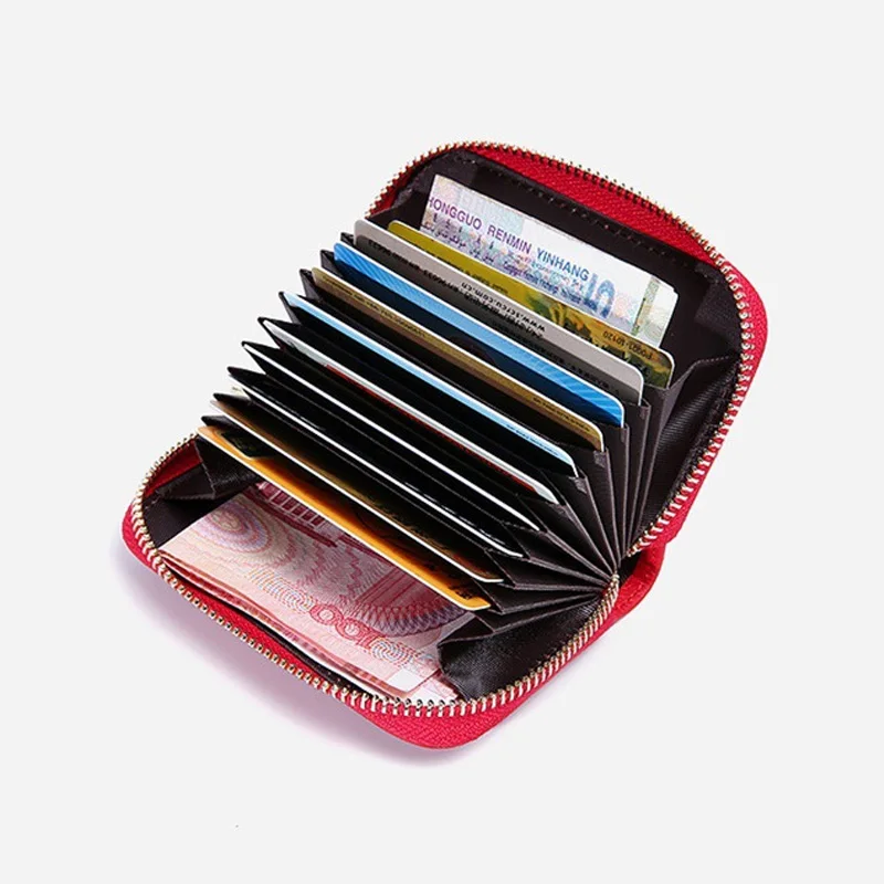 Zency Mini Short Wallet For Women Genuine Leather Heart Shape Decoration Daily Casual Coin Pocket Purse Card Holders Black Red