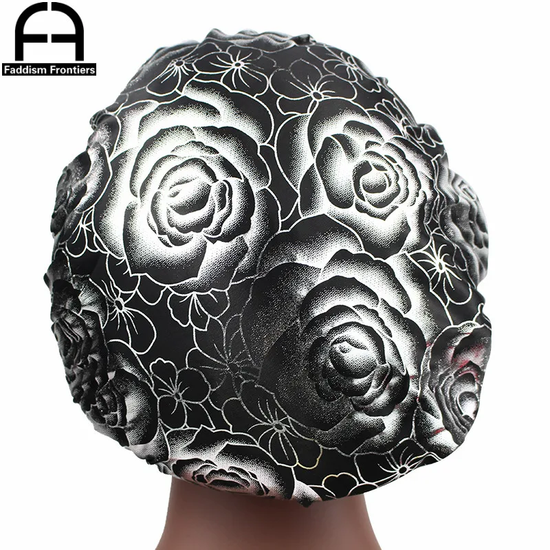 Fashion Women's Silky Bonnet Rose Print Sleeping Cap Hair Cover Satin Bonnet Cap Hair Accessories Turban Hat for Women