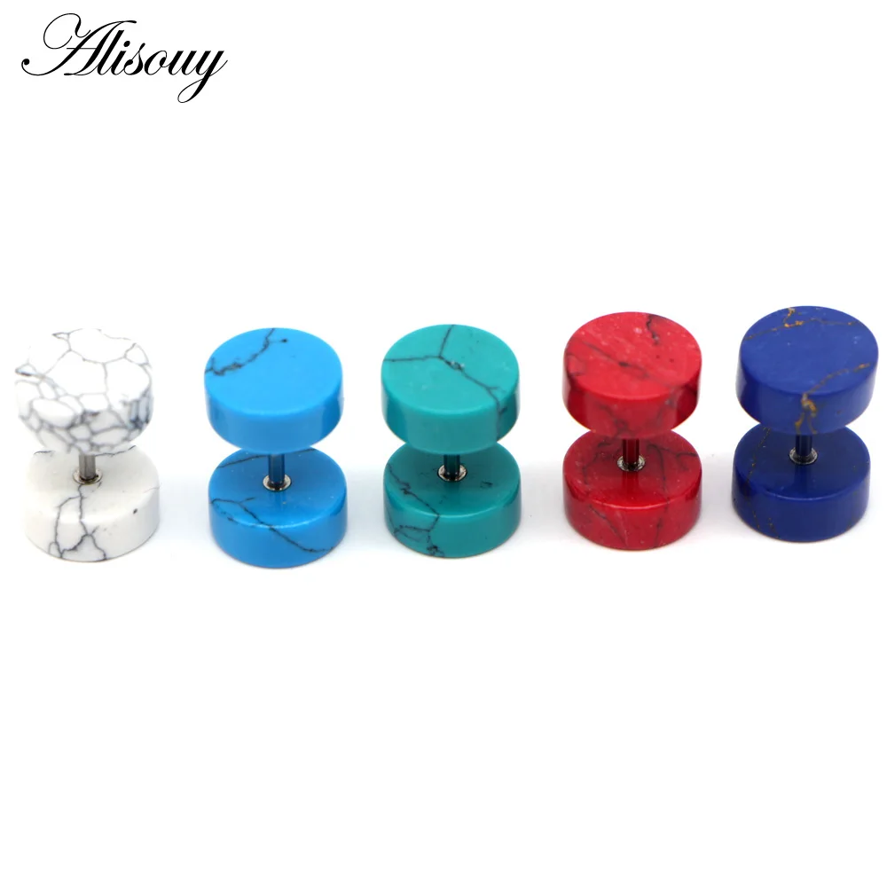 Alisouy 1PC Stone Fake Ear Plug Ear Tunnels Cartilage Piercing Studs Tragus punk Ear Stud Earrings Body Jewelry for men