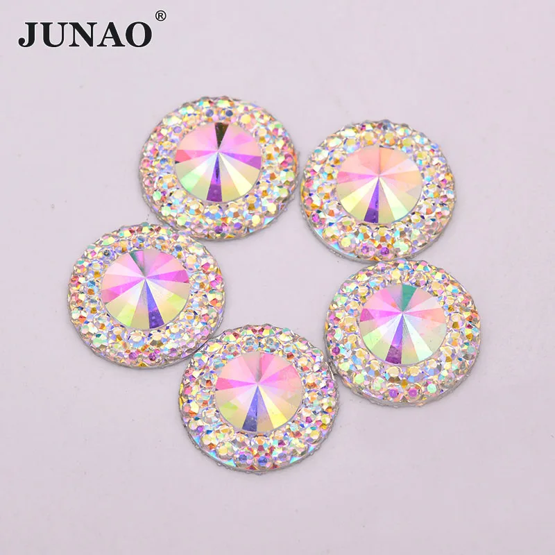 JUNAO 8 10 12 18 20 30 40mm Large AB Crystal Rhinestone Applique Flat Back Resin Gems Non Sewn Strass Crystal Stones for Crafts