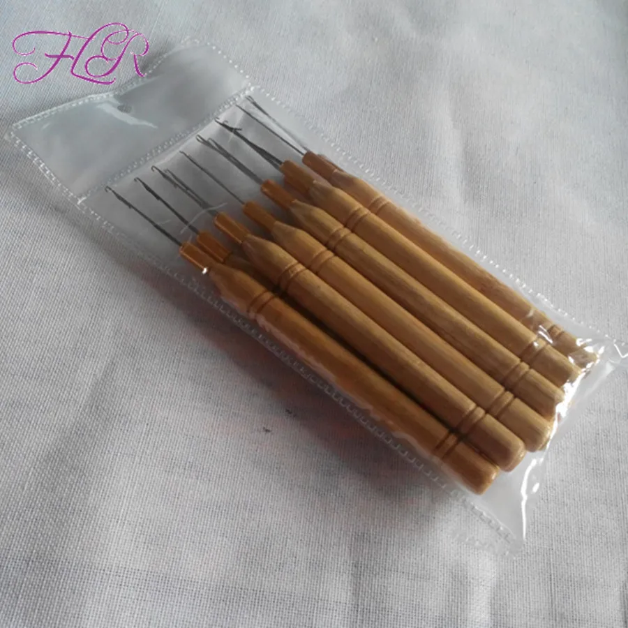 

50Units Wooden Hook Needles Top Quality Wooden Pulling Threader Hook Needles Bamboo Latch Hook needle For Micro Ring Tools