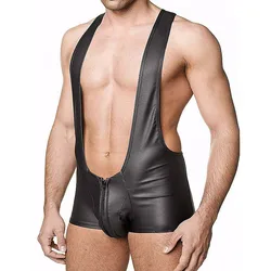 Plus Size 3XL Erotic Leather Wrestling Singlet Lingerie Sexy Plus Size Men Gay Underwear Bodysuit Catsuit Mens Latex Underwear