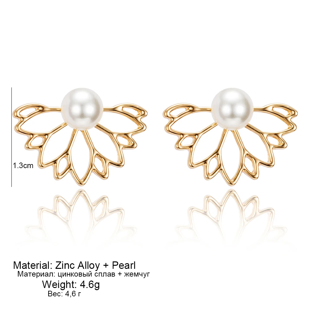 IPARAM Lotus pearl Jacket Flower Stud Earrings For Women fashion Jewelry Double Sided Gold Silver Plated earrings