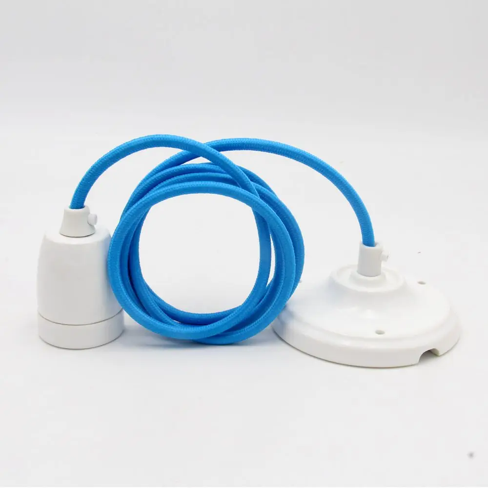 E27 Ceramic Lamp Holder With Ceiling Rose Textile Cord Ceiling Pendant Light for Indoor Decor Lights
