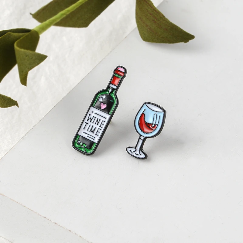 Grape wine and Glass Enamel pin WINE TIME brooches Bag Clothes Lapel Pin Button Badge Cartoon Jewelry Gift for friends Lovers