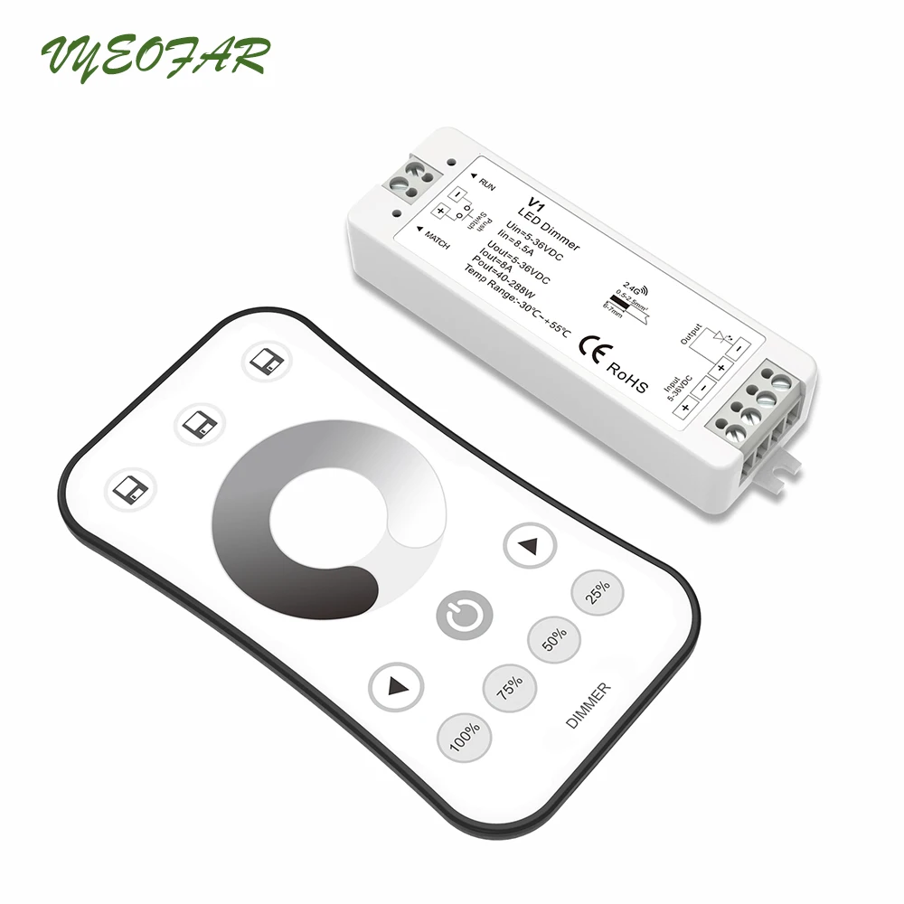 New Led Dimmer Controller 12V RF Dim Wireless Remote DC5-36V CV Constant Voltage Receiver 5050 3528 Strip Dimming ON Off Switch