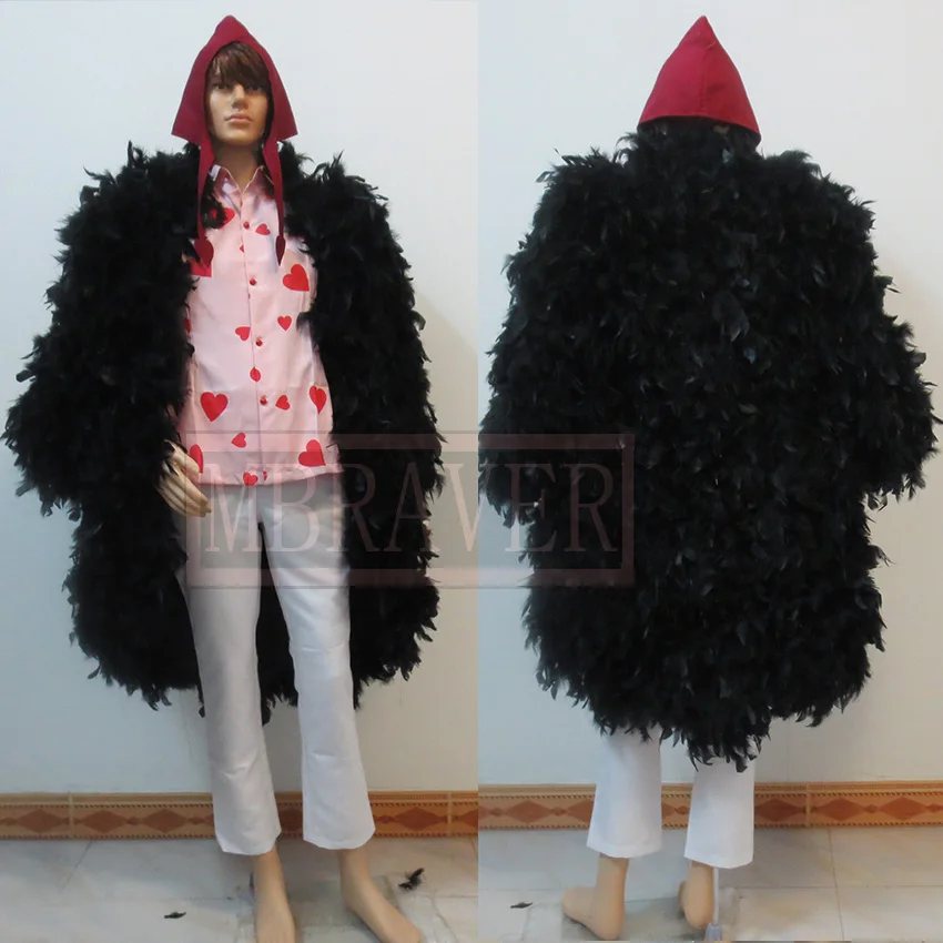 Donquixote Rosinante Corazon Cosplay Costume Feather Coat+Shirt+Pants+Hat Custom Made Any Size