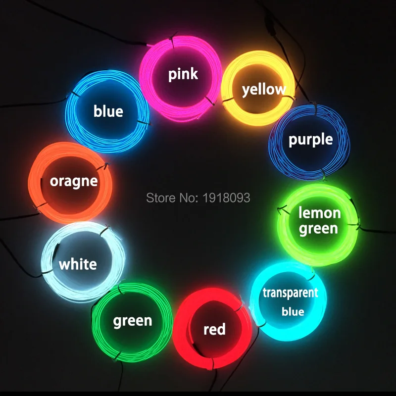 Hot 2.3mm 15M 10color Select Electroluminescent wire Flexible Holiday Lighting Glowing Powered by DC12V Driver Luminous gifts