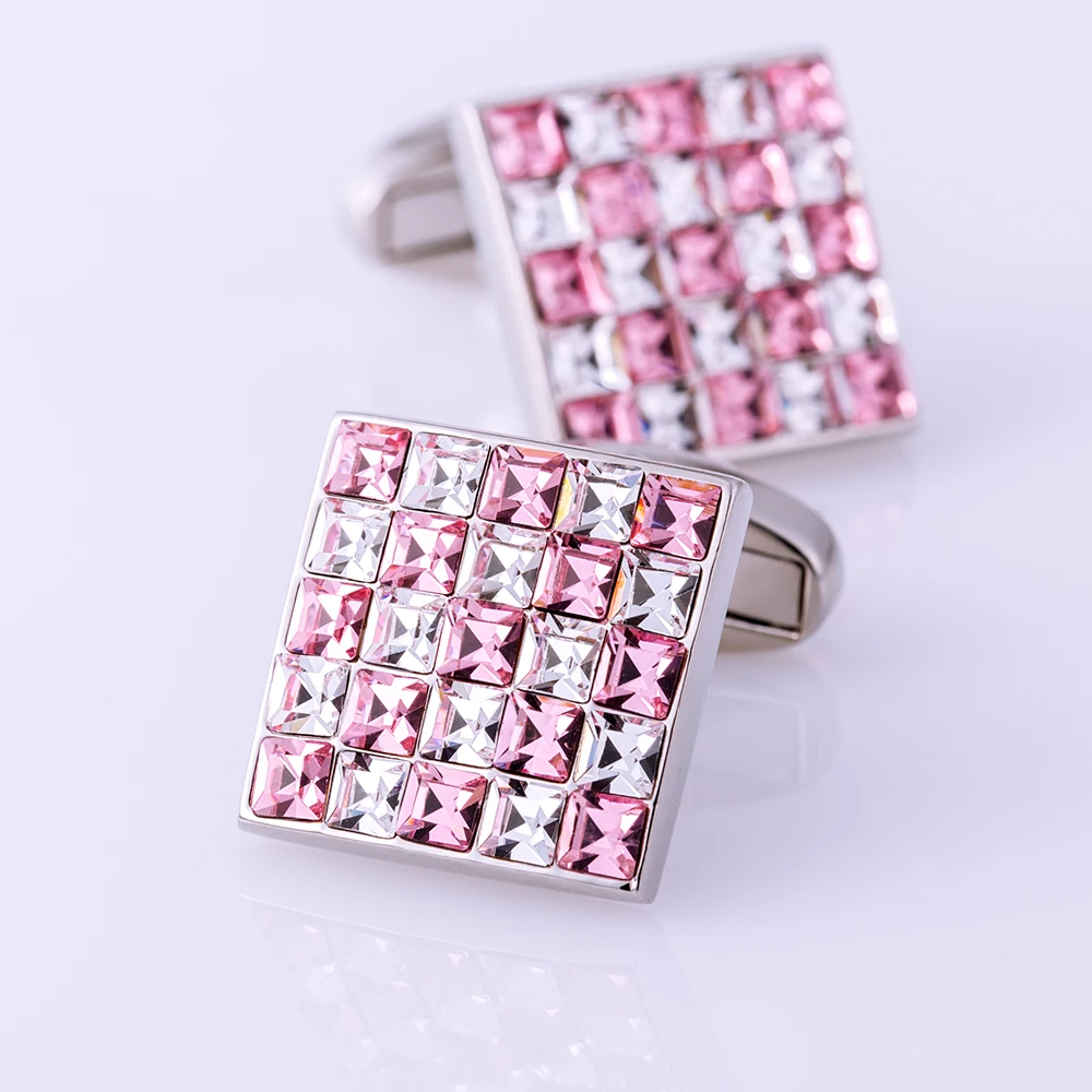 KFLK Jewelry French shirt cufflink mens Brand Pink and White Crystal Cuff link Luxury Wedding Button High Quality guests