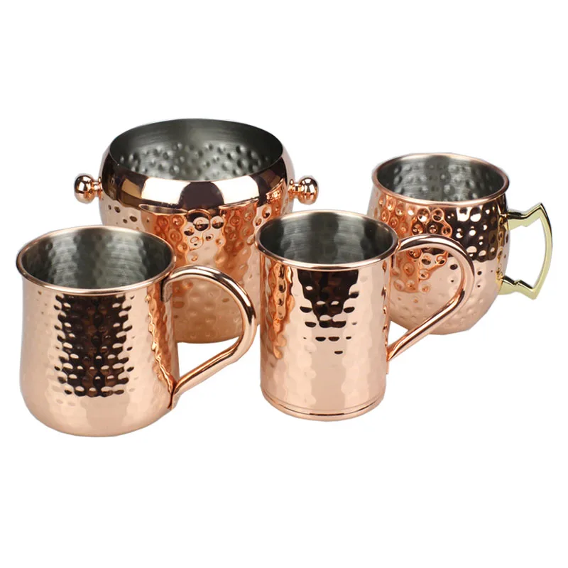 Cocktail Glass Stainless Steel Copper Hammer Point Mug Coffee Cup Bar Beer Mug Moscow Mule