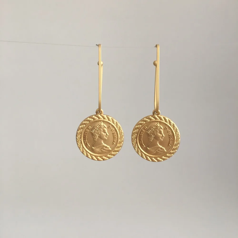 TRENDY EARRINGS   GOLD COLOR PLATING COIN MEDALLION DROP EARRING FOR WOMEN GIRL