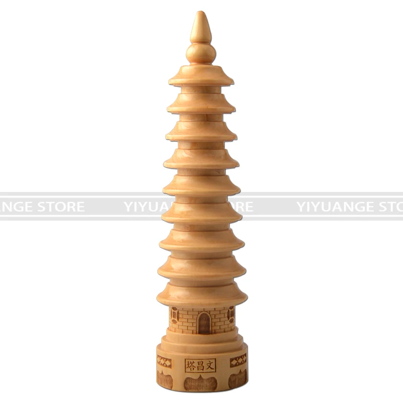 

Chinese Feng Shui 3D Model Peach Wood Wenchang Pagoda Tower Statue Souvenir Gift Home Decoration Handicraft