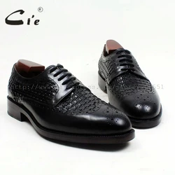 cie Free Shipping Bespoke Handmade Round Toe W-tips Lace-up Office Derby Black Calf Leather Men Shoe Leather Bottom Outsole D166