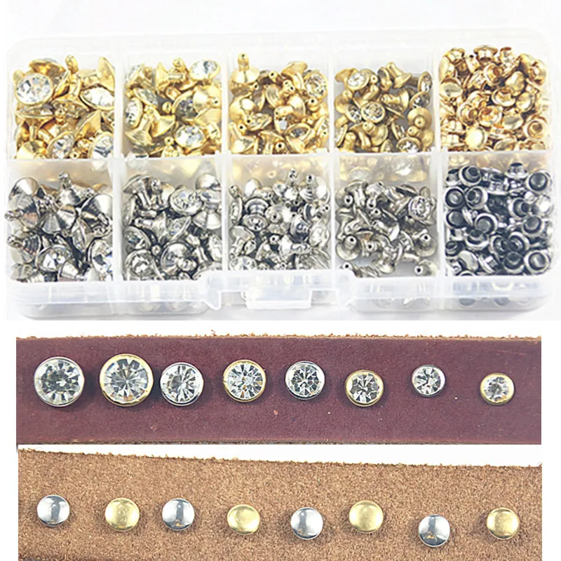 240sets 4 Size Punk Diamond Spikes Rivets/Rhinestone Studs Rivets for  Leather/Belt/Handbag Double-sided Rivet DIY Accessories