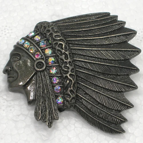 

Indians Chief Head Brooch AB Rhinestone Pin brooches C703 F5