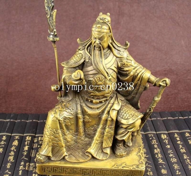 9'' copper brass carvings home fengshui Sangharama Bodhisattva dragon Guan Gong