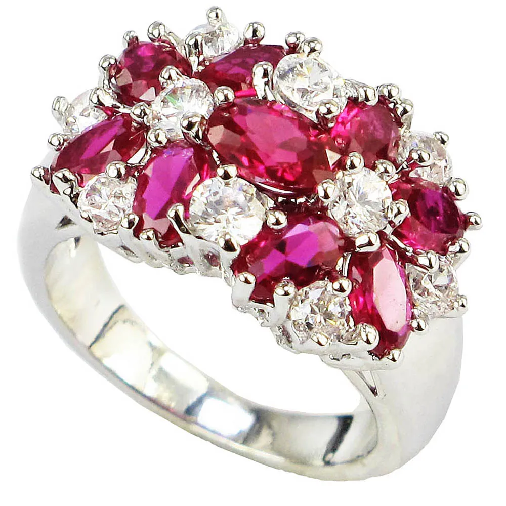 Stunning Fashion 4.85CT  Red Zircon Zircon Heavy  Silver Color Ring #1233 size 6 7 8 9 10