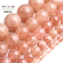 Nude Angelite Stone Round Sunstone Loose Stone Beads for Jewelry Making DIY Bracelet Necklace 15'' strand 4/6/8/10/12mm